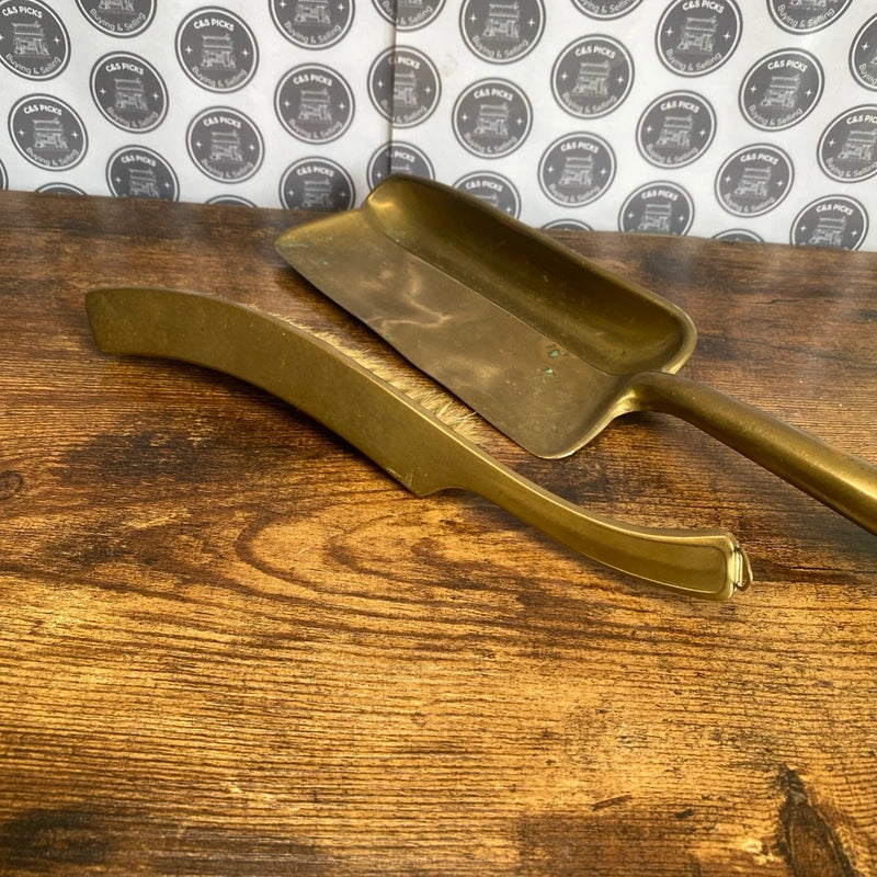 Solid Brass Vintage Scoop & Brush Set Fireside Companion Crumb Scoop Decor Prop