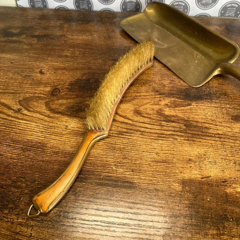 Solid Brass Vintage Scoop & Brush Set Fireside Companion Crumb Scoop Decor Prop