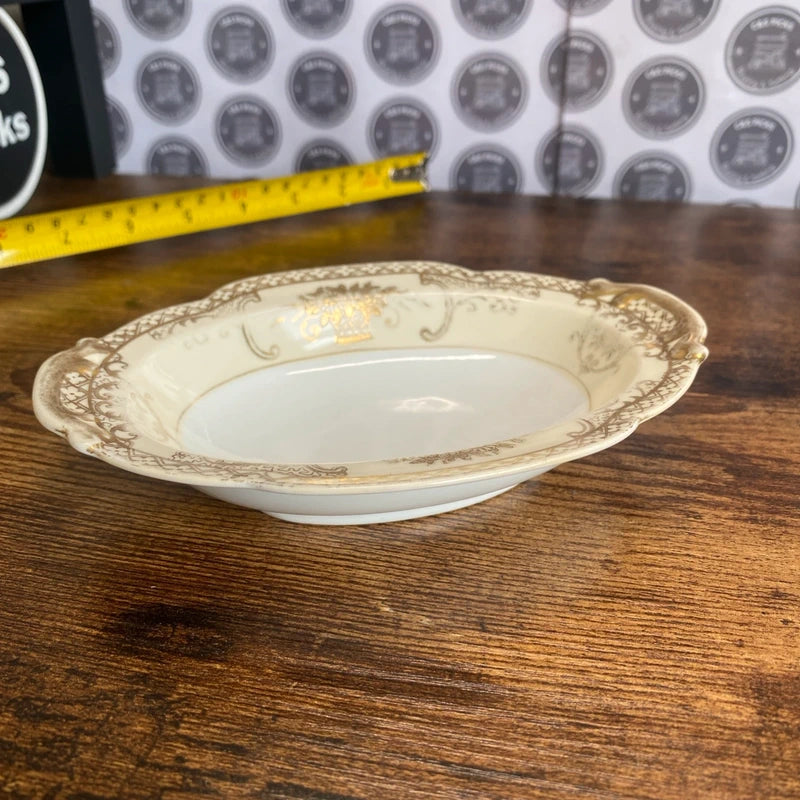 Two Noritake Oval Relish Dish Serving Bowl Green Stamp decor vintage prop pair