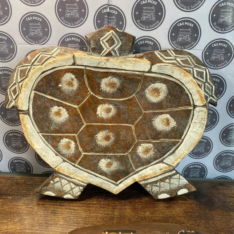 Vintage Australian Aboriginal Wooden Art Boomerang , Dot Painted Gecko & Turtle