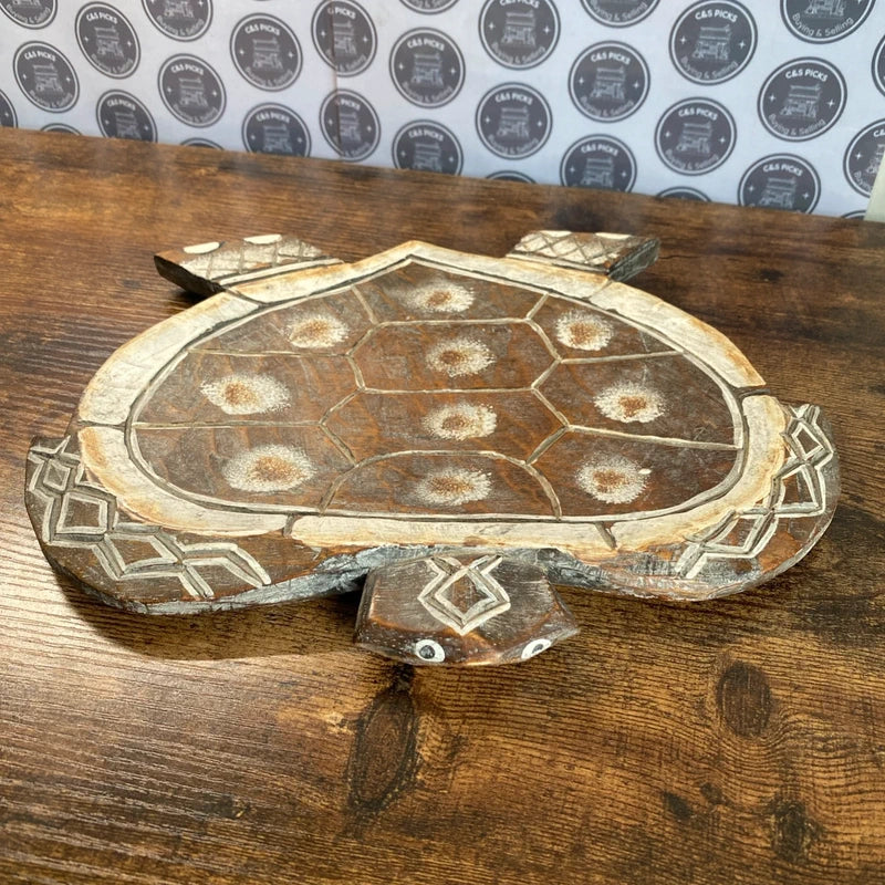 Vintage Australian Aboriginal Wooden Art Boomerang , Dot Painted Gecko & Turtle