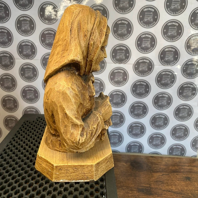 Vintage Hand Carved Bust Lady Fai Della Paganella Italy Wood Figure Sculpture
