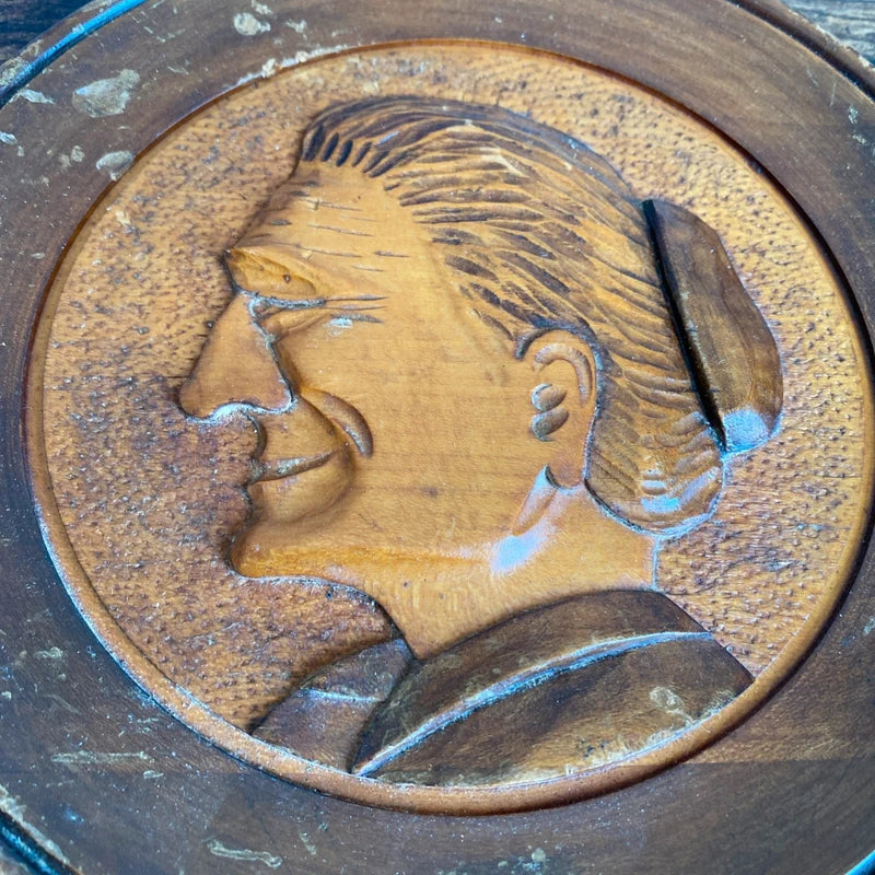 Vintage Hand Carved Wooden Wall Plate Plaque Pair X2 Man Woman Decor Folk Art