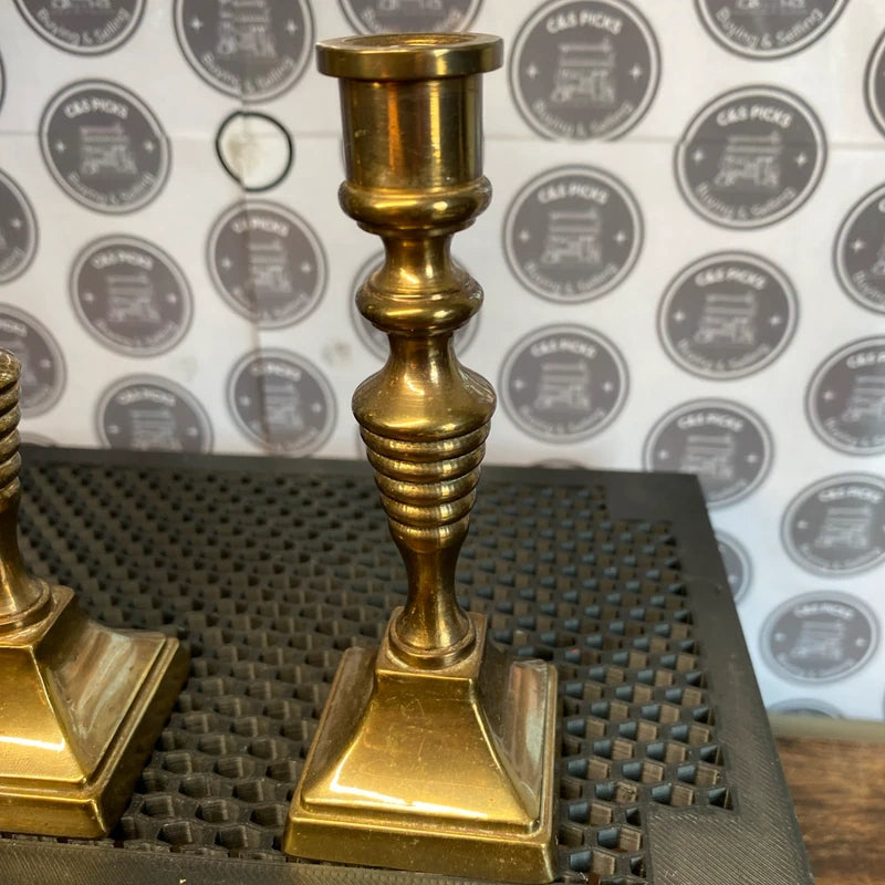 Vintage Solid Brass Candlestick Holders Pair Colonial Square Base Home Decor UK