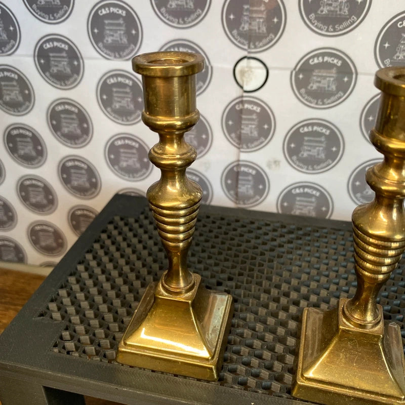 Vintage Solid Brass Candlestick Holders Pair Colonial Square Base Home Decor UK