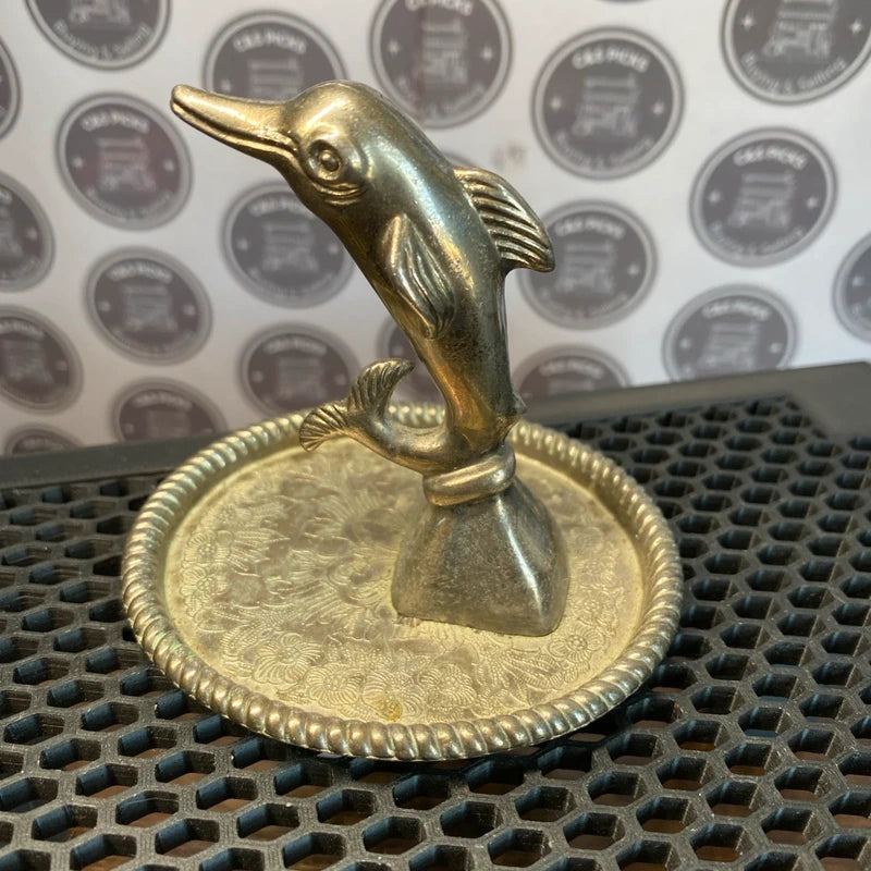 Dolphin Vintage Silver Plated Ring Holder Attached Tray Decorative Decor Prop