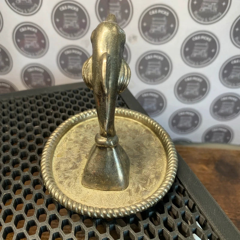 Dolphin Vintage Silver Plated Ring Holder Attached Tray Decorative Decor Prop