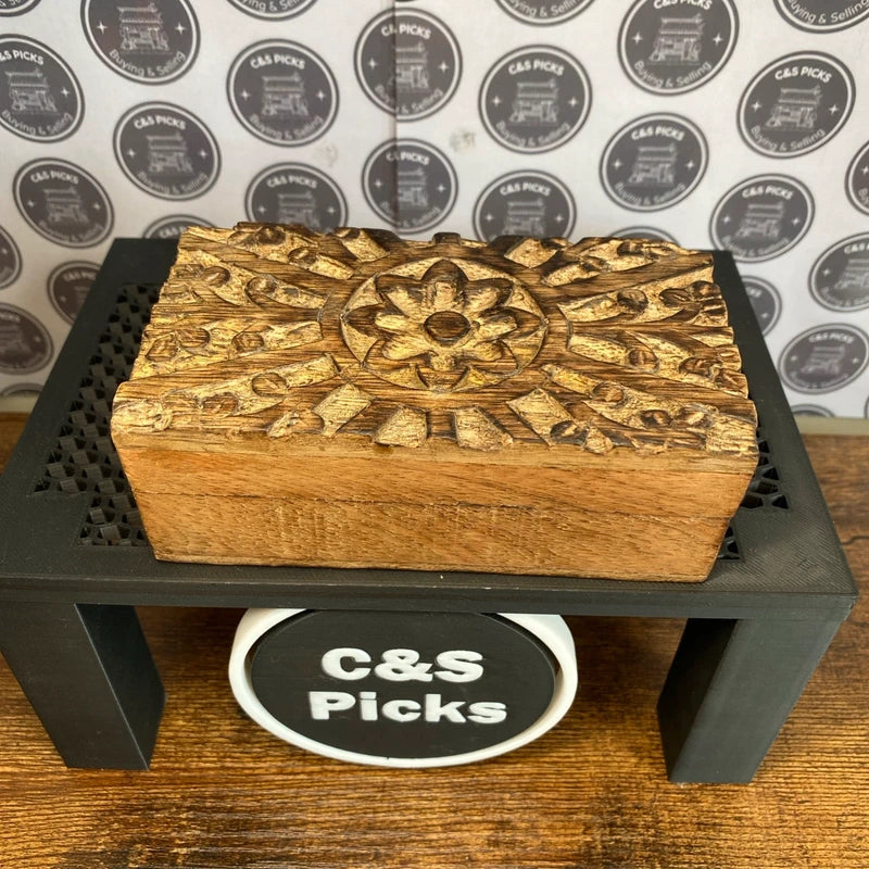 Hand Carved Wooden Trinket Box Vintage Jewellery Box Decor Small Treasure Chest