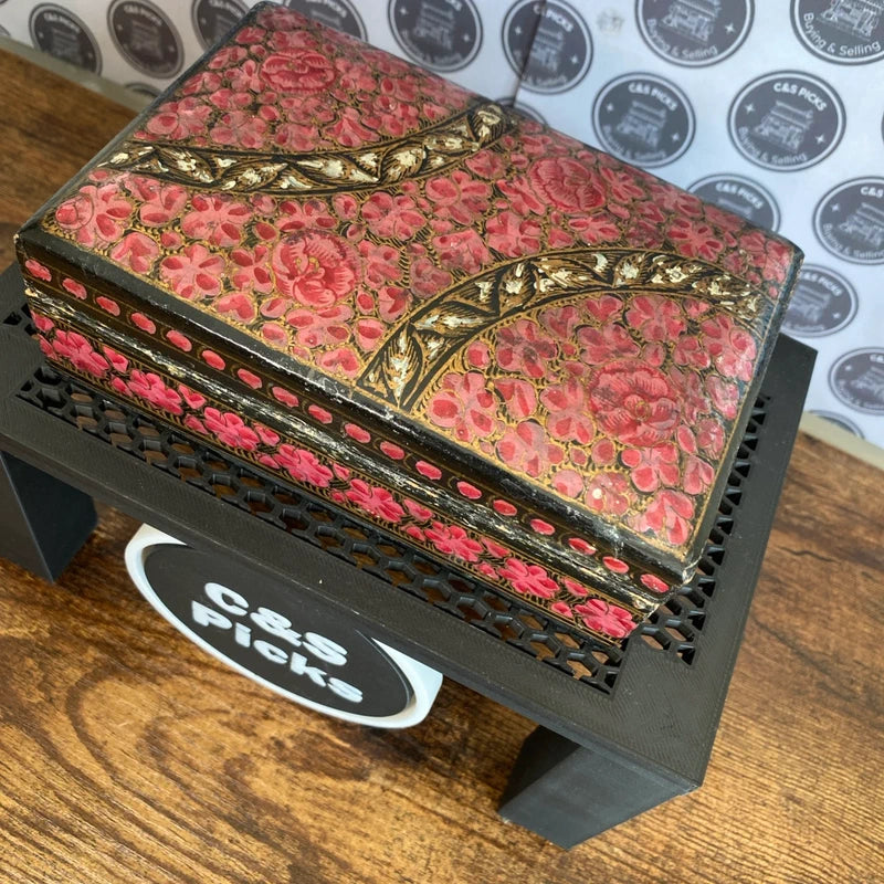 Vintage Hand Painted Floral Wooden Trinket Jewellery Box Prop Storage Box Retro