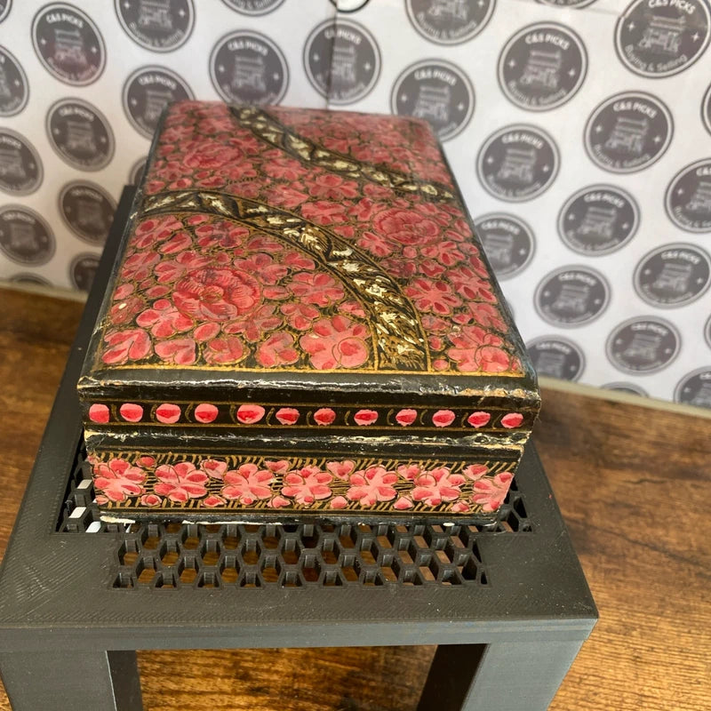 Vintage Hand Painted Floral Wooden Trinket Jewellery Box Prop Storage Box Retro