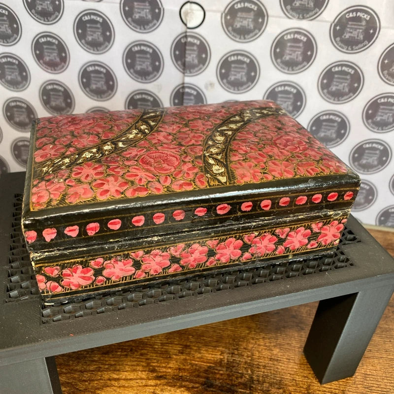 Vintage Hand Painted Floral Wooden Trinket Jewellery Box Prop Storage Box Retro