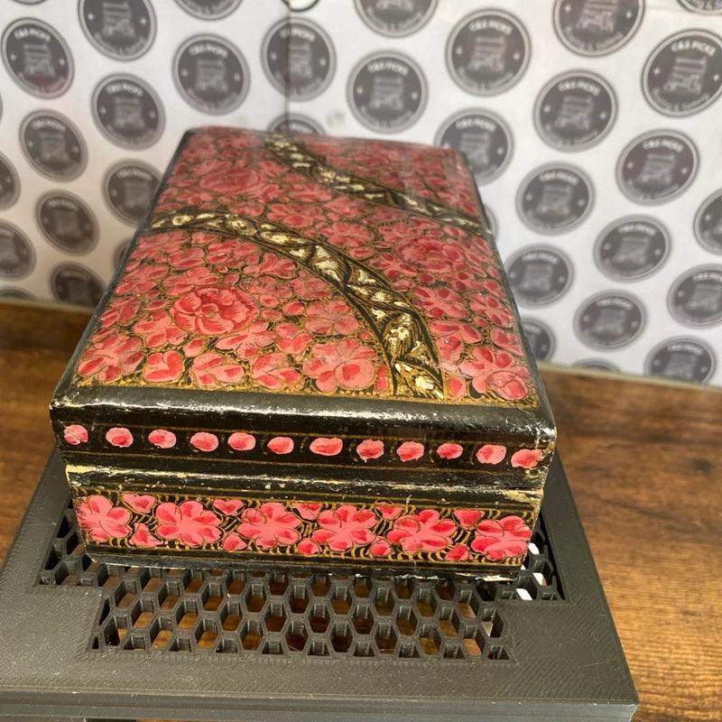 Vintage Hand Painted Floral Wooden Trinket Jewellery Box Prop Storage Box Retro