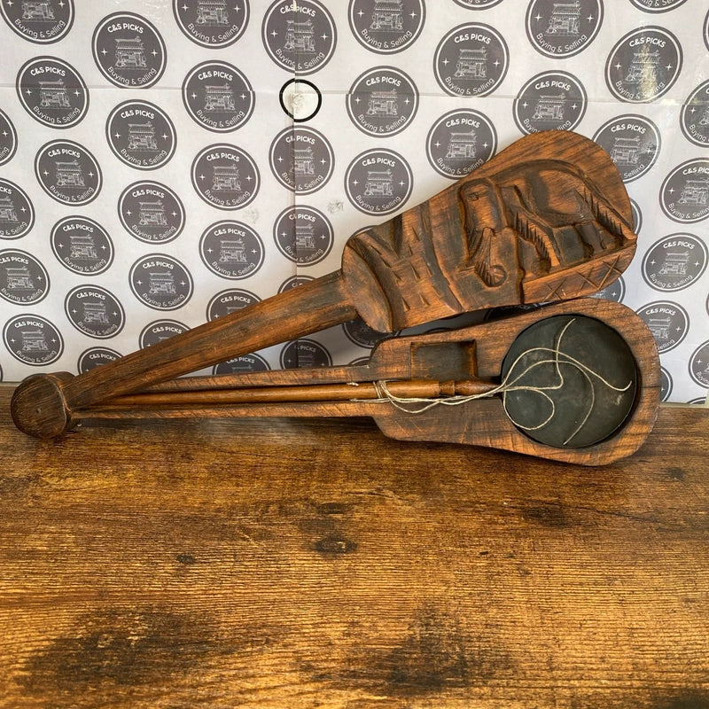 Antique Wooden Case Hand Carved Elephant Merchant Weight Scale Medicine Gold