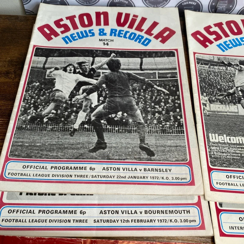 Vintage 1969-72 Aston Villa Match Programme Bundle Division 3 League & Cup Final