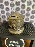 Vintage silver plated kids money box savings tin carousel horses