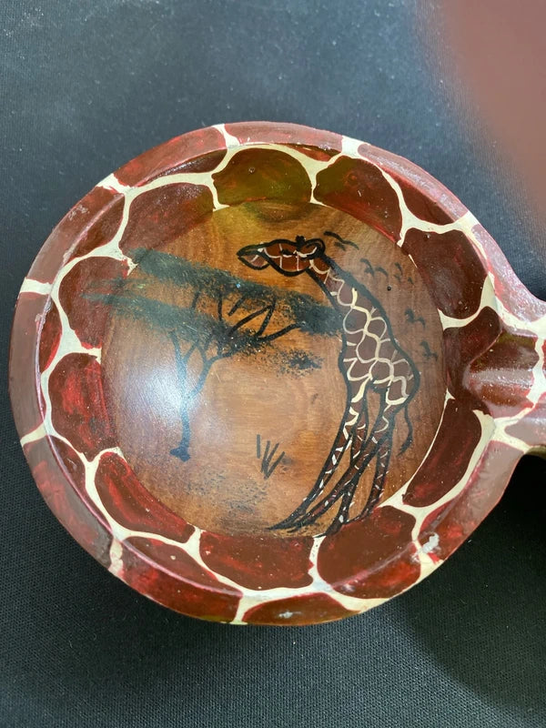 Vintage hand painted African double bowl gravy boat giraffe scene decor