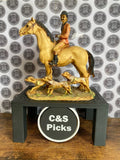 Vintage horse + rider & three hound puppy statue ornament figurine antique collectible