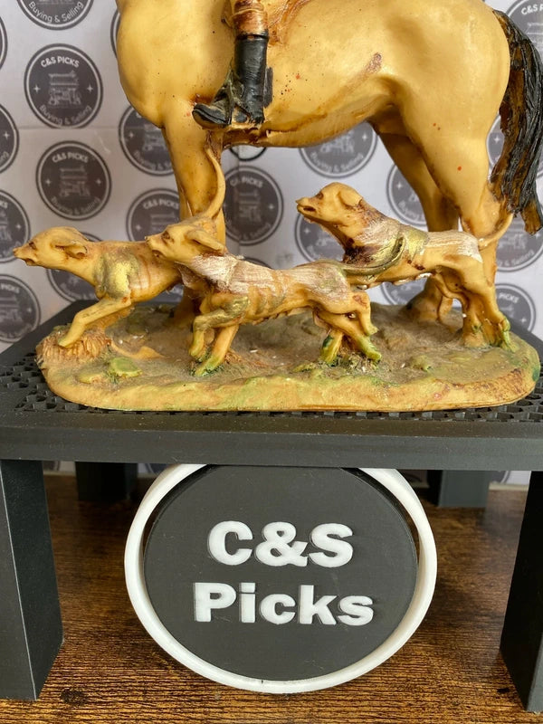 Vintage horse + rider & three hound puppy statue ornament figurine antique collectible
