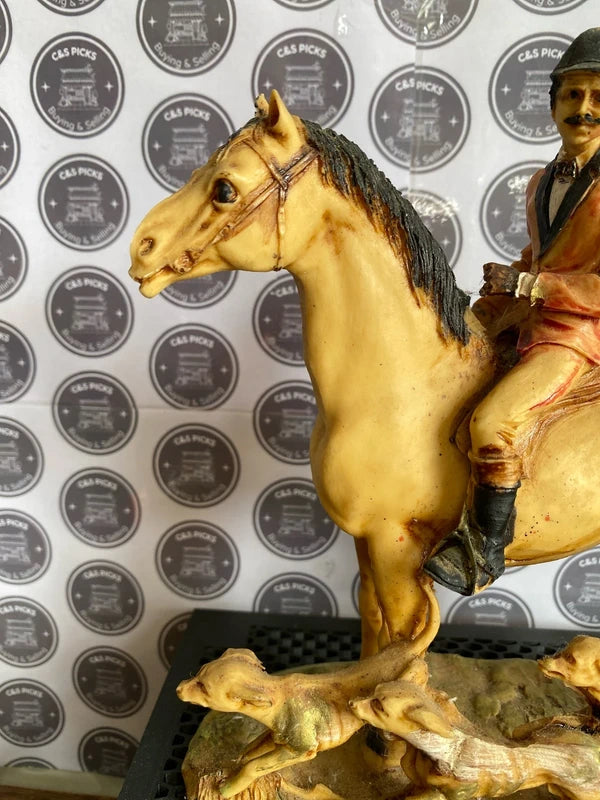 Vintage horse + rider & three hound puppy statue ornament figurine antique collectible