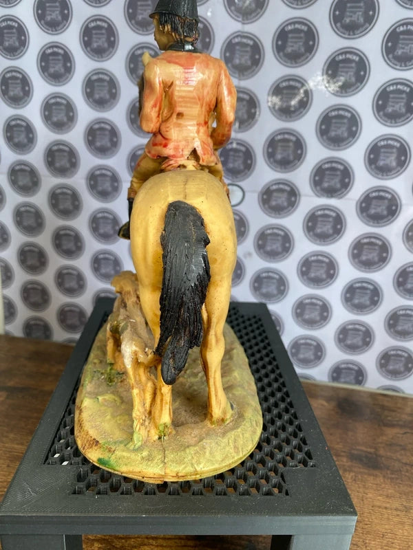 Vintage horse + rider & three hound puppy statue ornament figurine antique collectible