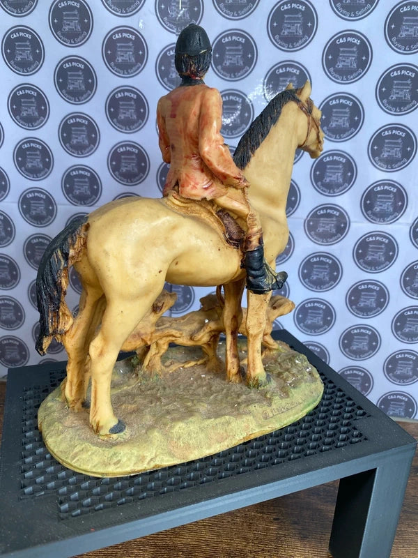 Vintage horse + rider & three hound puppy statue ornament figurine antique collectible