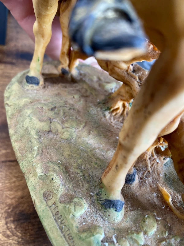 Vintage horse + rider & three hound puppy statue ornament figurine antique collectible