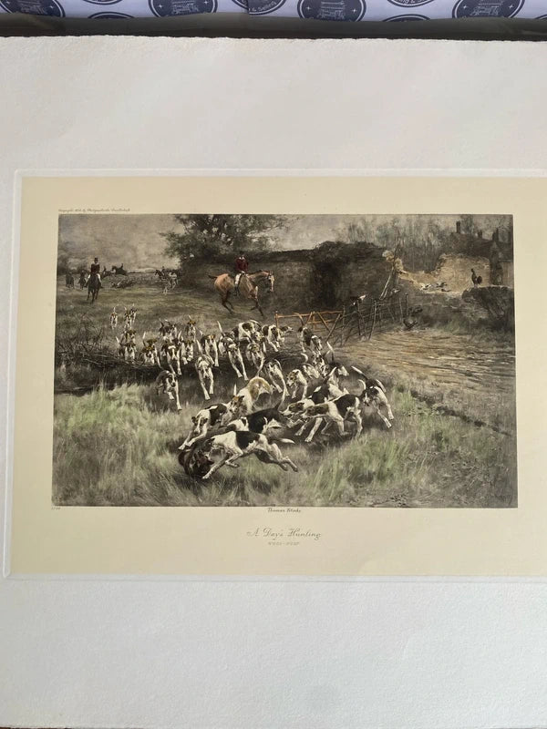 Vintage art print - A Day’s Hunting Thomas Blinky hounds & horses