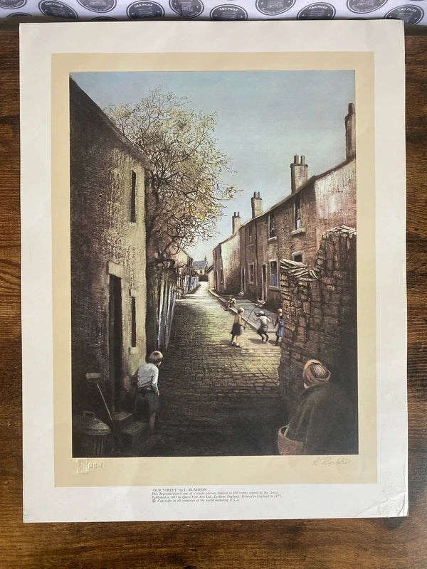 Vintage limited edition signed art print - Our Street L Rushton /850