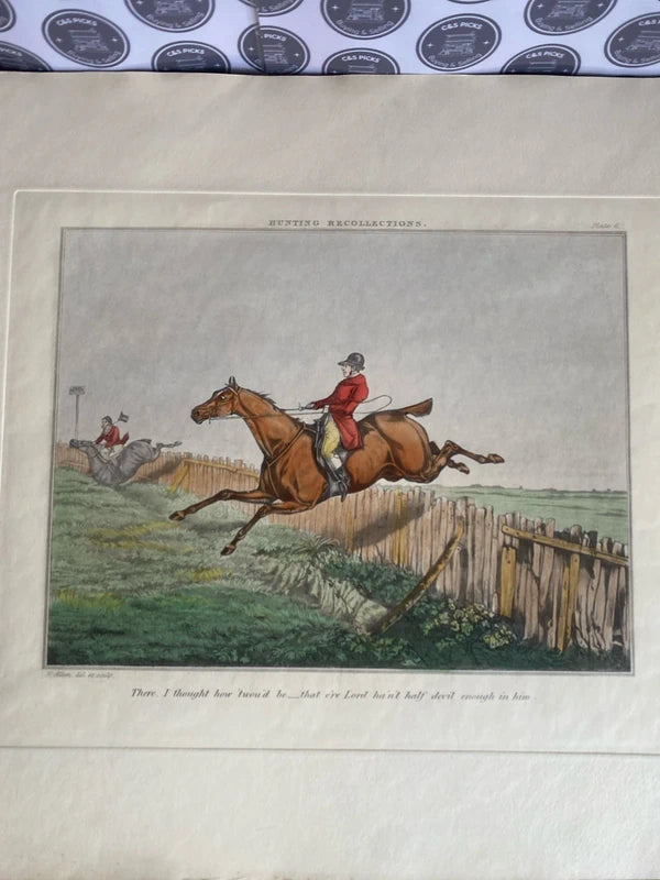 Vintage art print hunting recollection no.6 H Allen horse racing sport print