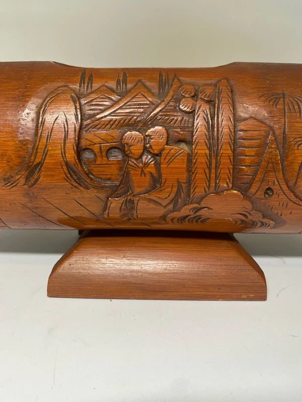 Vintage hand carved bamboo paint brush pot , calligraphy set holder letter stand etc
