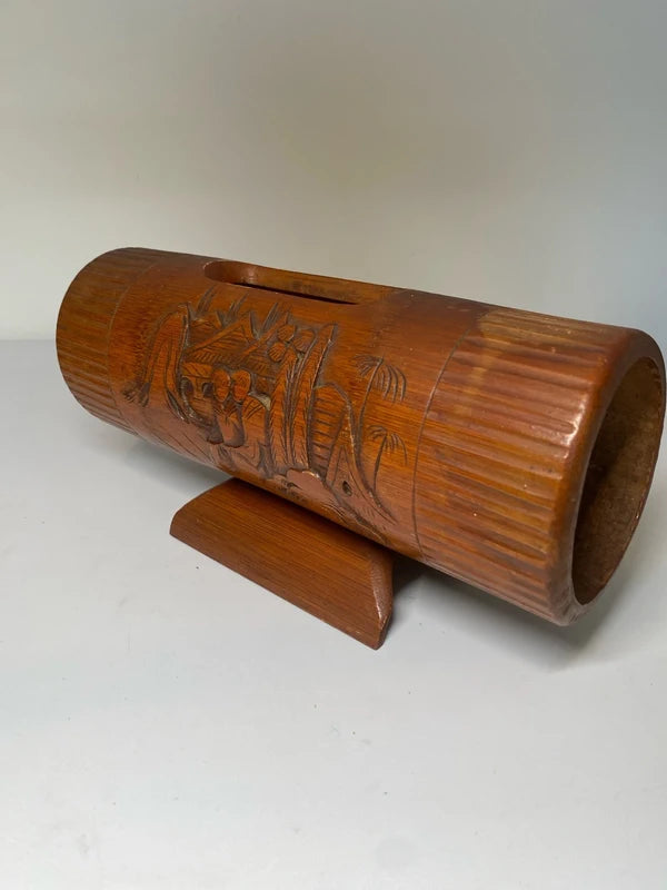 Vintage hand carved bamboo paint brush pot , calligraphy set holder letter stand etc