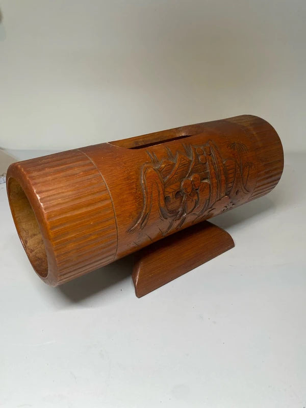 Vintage hand carved bamboo paint brush pot , calligraphy set holder letter stand etc