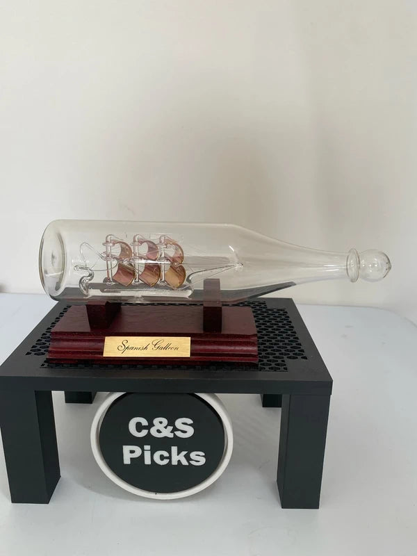 Vintage Spanish Galleon Glass Ship In A Bottle home desk Mancave home bar decor