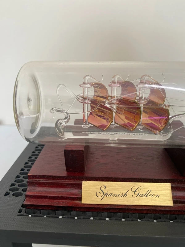 Vintage Spanish Galleon Glass Ship In A Bottle home desk Mancave home bar decor