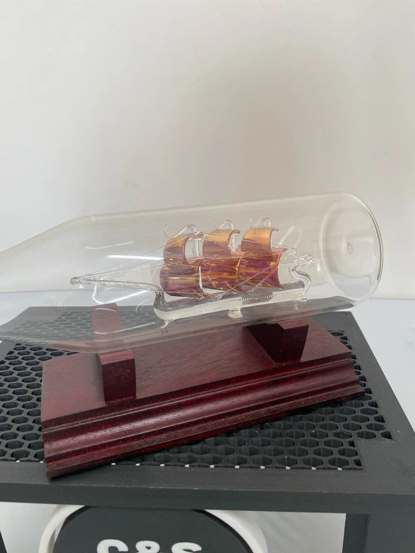 Vintage Spanish Galleon Glass Ship In A Bottle home desk Mancave home bar decor