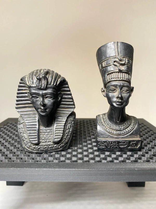 Vintage Egyptian Head Busts Statue King Tutankhamun Queen Nefertiti Stone/resin
