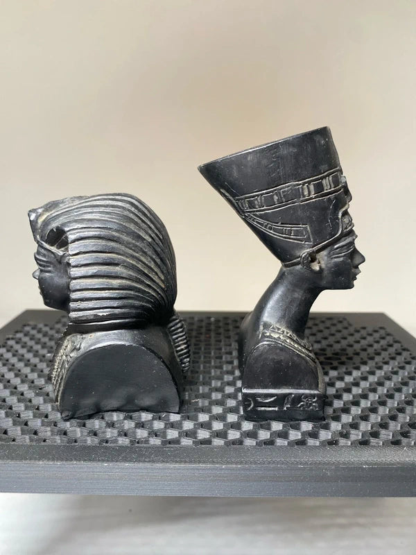 Vintage Egyptian Head Busts Statue King Tutankhamun Queen Nefertiti Stone/resin
