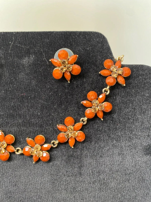 Vintage style choker necklace & earring set costume jewellery floral flower design
