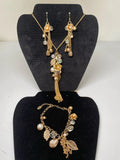 Lovely necklace bracelet & earring set metal gold tone long chain costume jewellery