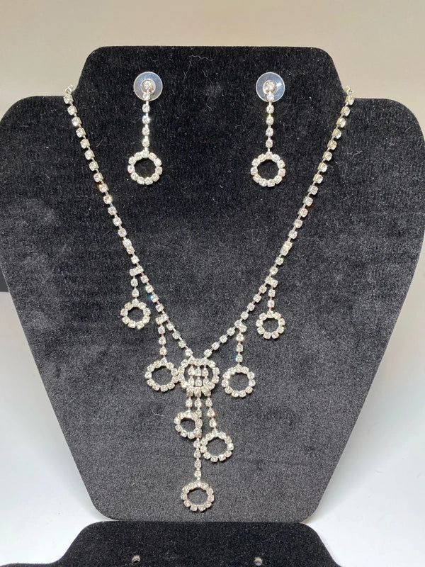 Silver tone sparkly necklace & earring set hoops dangly costume jewellery set
