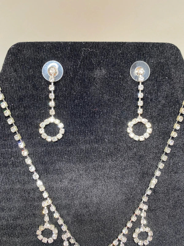 Silver tone sparkly necklace & earring set hoops dangly costume jewellery set