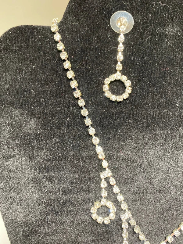 Silver tone sparkly necklace & earring set hoops dangly costume jewellery set