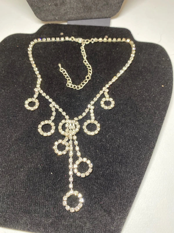 Silver tone sparkly necklace & earring set hoops dangly costume jewellery set