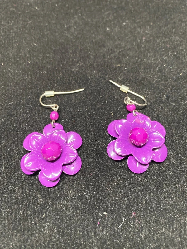 Purple flower floral necklace & earring set metal costume jewellery bulky
