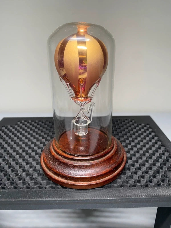 Beautiful Gold Hand Blown Glass Hot Air Balloon In Glass Dome Wooden Base