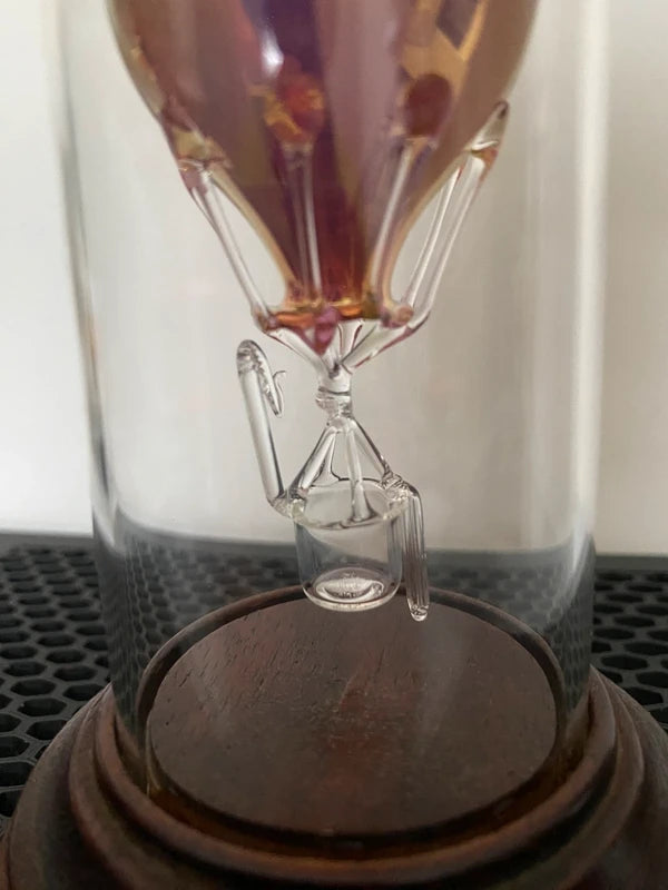 Beautiful Gold Hand Blown Glass Hot Air Balloon In Glass Dome Wooden Base