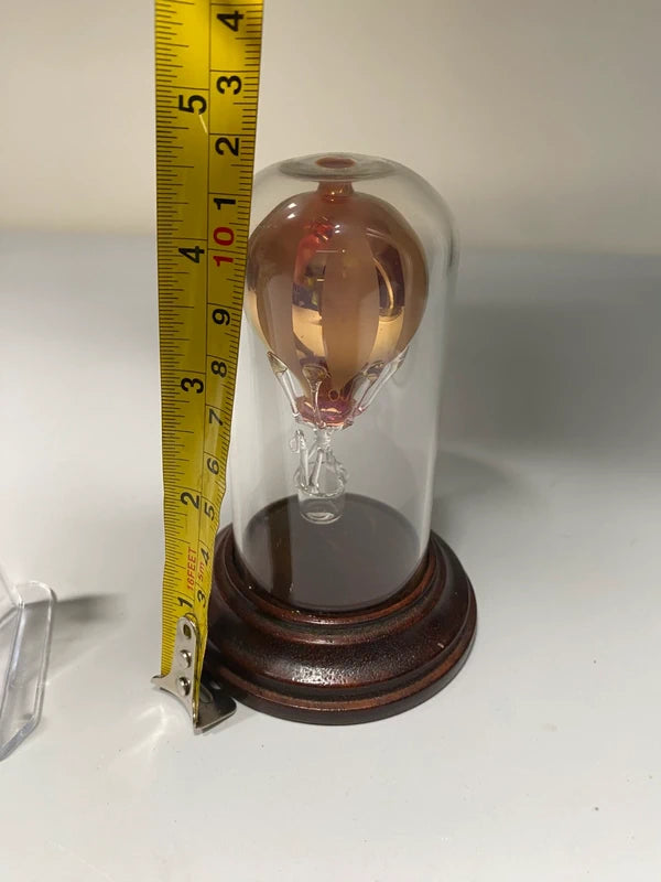 Beautiful Gold Hand Blown Glass Hot Air Balloon In Glass Dome Wooden Base