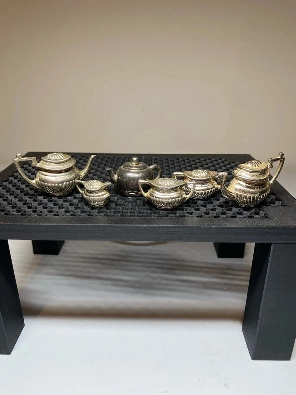 Vintage joblot bundle of pewter teapots ornaments home decor miniatures doll house