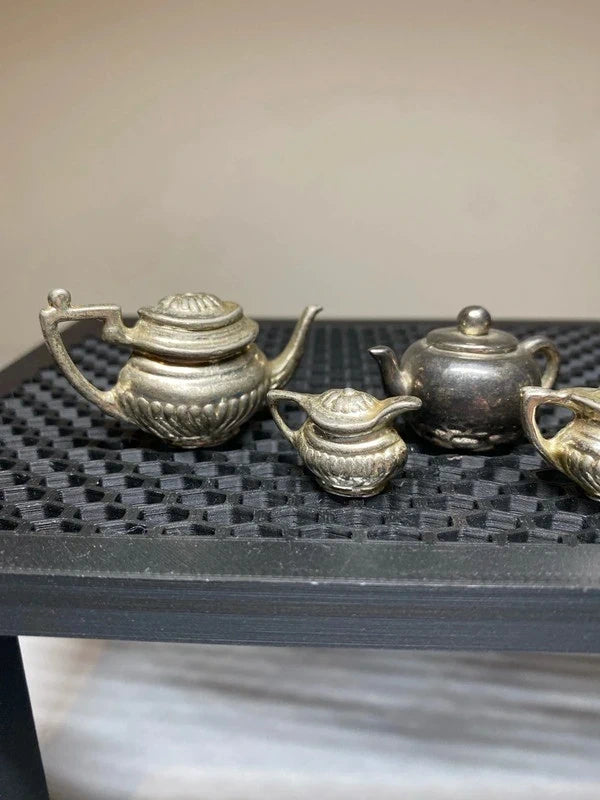 Vintage joblot bundle of pewter teapots ornaments home decor miniatures doll house