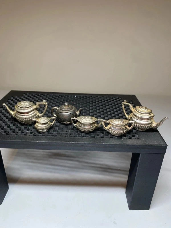 Vintage joblot bundle of pewter teapots ornaments home decor miniatures doll house